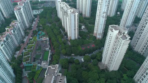 Aerial Vertical Shot Over Residential Apartment Buildings on Sunset