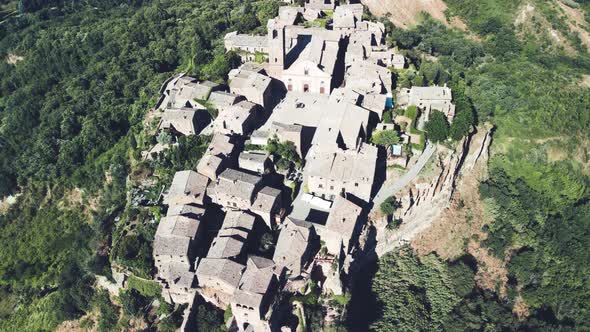 Amazing Aerial View of Civita Di Bagnoregio Landscape in Summer Season Italy