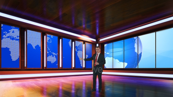 Virtual Broadcast Studio With World Map Video R47