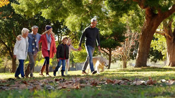 family with dog outdoors