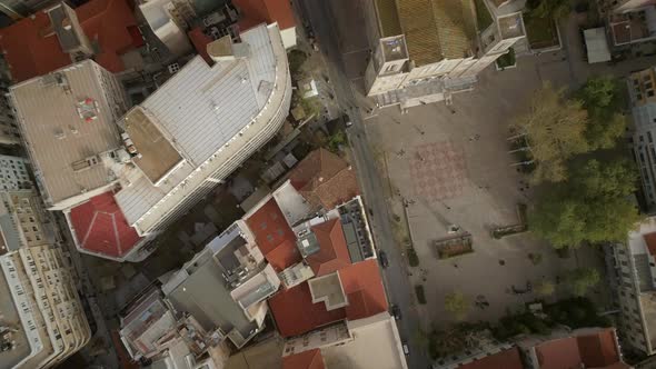 Aerial view of the square and the Metropolitan Cathedral church of Athens.