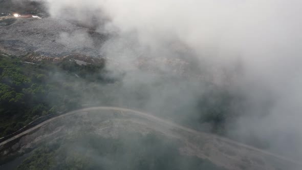 Aerial view smoke release from open burn