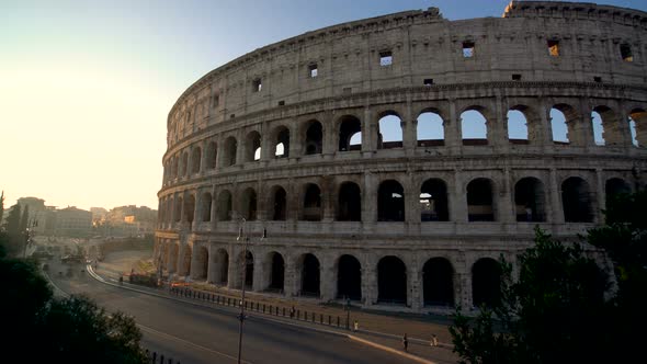 Rome Colosseum and crowded street of Rome , Italy