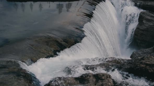 Niagara Waterfall on the river Cijevna on cloudy weather in Podgorica, Montenegro