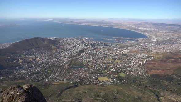 Super wide top shot of the city of cape town from table mountain, south africa