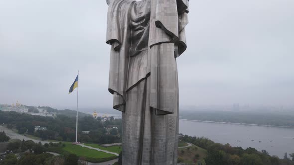 Symbol of Kyiv, Ukraine: Motherland Monument. Aerial View, Slow Motion. Kiev