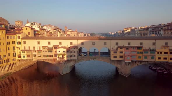 Aerial View. Florence Ponte Vecchio Bridge and City Skyline in Italy