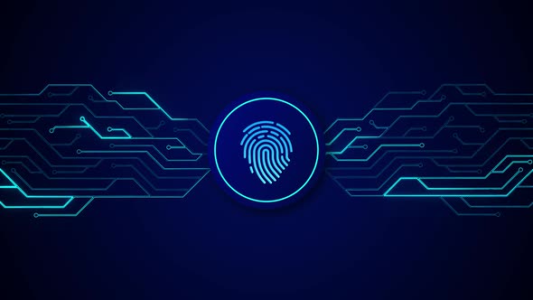 Abstract technology Cyber security. Fingerprint scanning on circuit board.