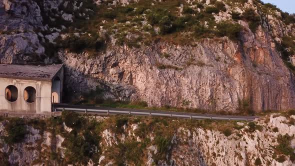 Aerial View of a Tunnel in the Mountains in Northern Spain