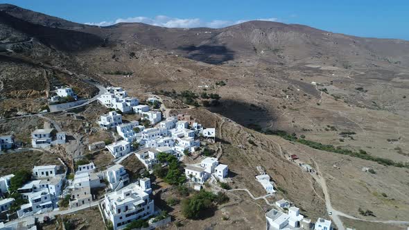 Village of Chora on the island of Serifos in the Cyclades in Greece from the sky