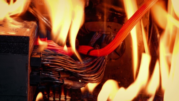 Fire Starts In Computer Or Machinery Burning Wires