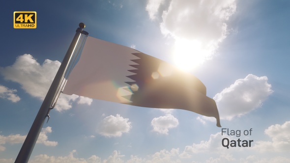 Qatar Flag on a Flagpole V2 - 4K