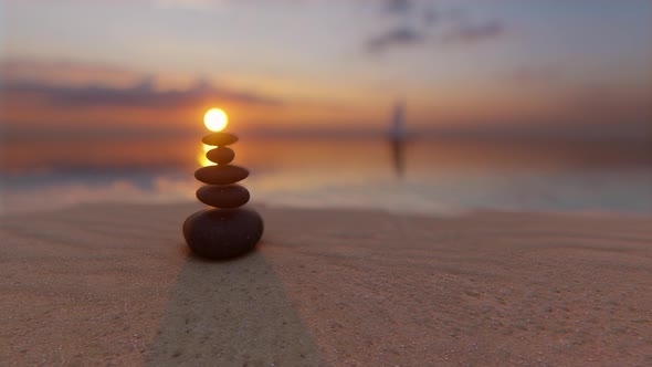 Sunset Stones Balance Sea Zen Garden Spiritual Mind