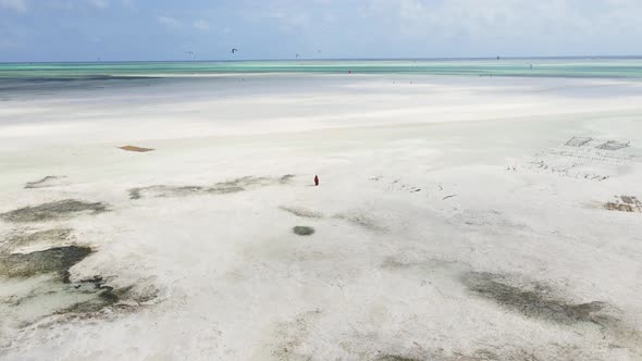 Zanzibar Tanzania  Aerial View of the Ocean Near the Shore of the Island Slow Motion