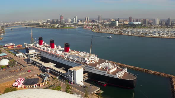 Beautiful View of RMS Queen Mary Ocean Liner in Long Beach Los Angeles