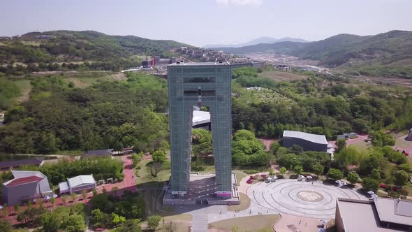 Aerial Footage of a Gyeongju Tower in South Korea