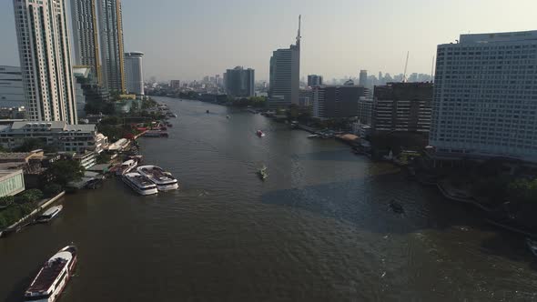 Bangkok thailand aerial city view drone footage over the city.