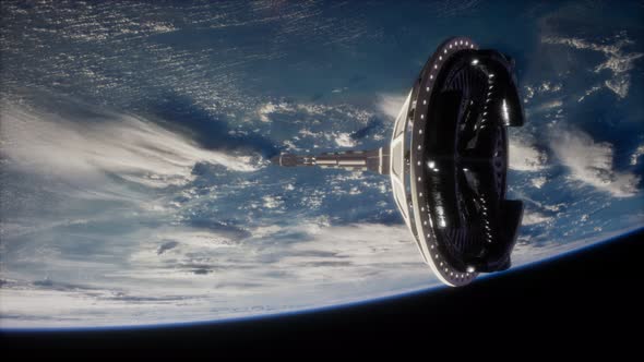 Futuristic Space Satellite Orbiting the Earth alt