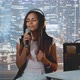 Stylish Mixed-race Girl Singing Into Microphone at the Rehearsal in Home Studio - VideoHive Item for Sale
