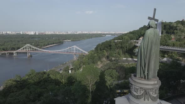 Kyiv, Ukraine: Monument To Volodymyr the Great. Aerial View, Flat, Gray