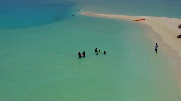 Aerial drone panorama of tropical bay beach by sea and sand background