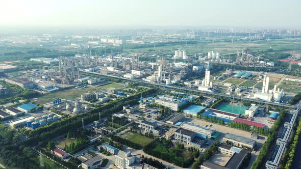 Aerial view oil refinery