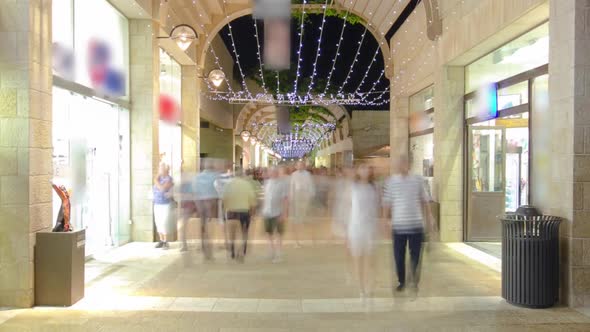 Shoppers and Tourists at Mamilla Shopping Street Timelapse Hyperlapse in Jerusalem