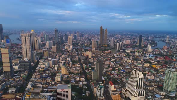 4k Aerial city view of Bangkok dowtnown, Flying over Bangkok, Thailand.