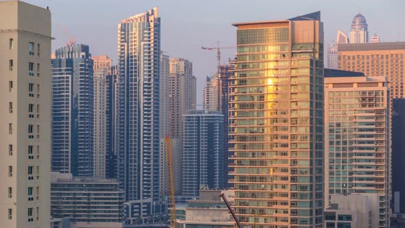 Aerial View of Dubai Marina From a Vantage Point at Sunset Timelapse