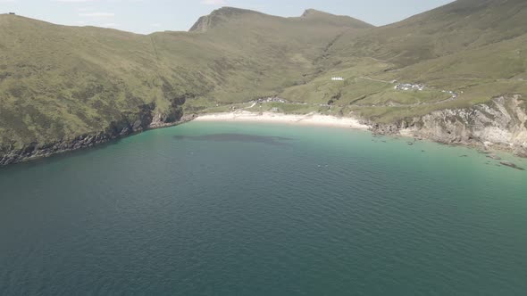 Panorama Of Keem Beach, Atlantic Ocean And Achill Island In County Mayo, Ireland. - aerial panning