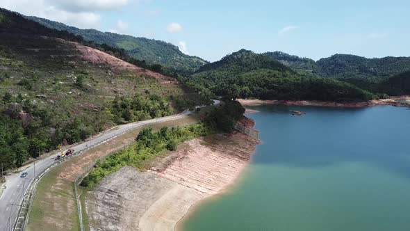 Aerial view the road beside Dam.