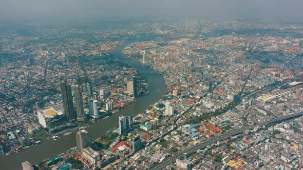 Aerial Downtown of Bangkok Thailand Skyscrapers and Highrise Buildings