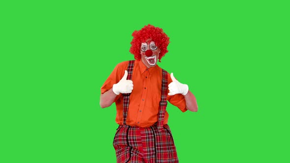 Happy Clown Show Thumbs Up While Walking on a Green Screen Chroma Key