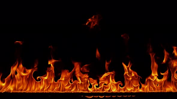 Fire Line in Super Slow Motion Isolated on Black Background at 1000Fps.