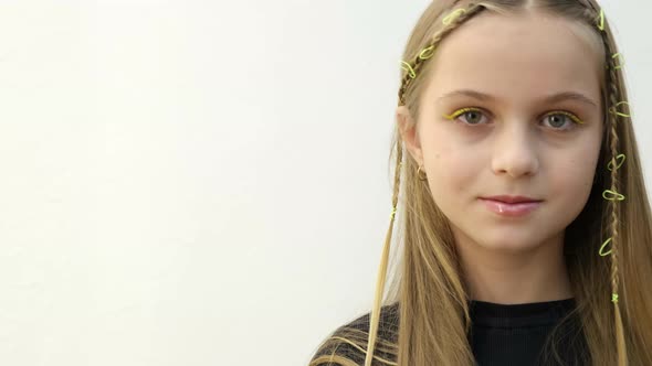 Portrait of a Beautiful Schoolgirl Girl She Has Beautiful Straight Long Hair