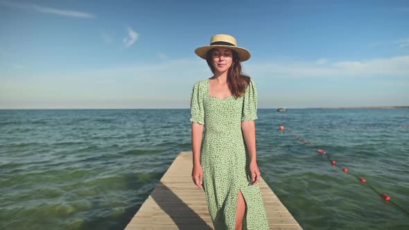 Slow Motion Woman Enjoying the Sea on the Beach