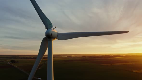 Horizontal Panning From a Drone View of a Wind Farm Among Fields