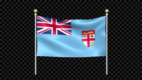 Flag Of Fiji Waving In Double Pole Looped