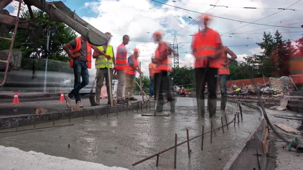 Road Construction Site with Tram Tracks Repair and Maintenance Timelapse Hyperlapse