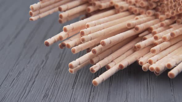 Toothpicks macro shot. Wooden natural remedy for cleaning teeth.