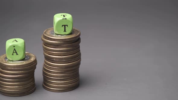 Wooden Block with a TAX Word on Stack of Coins