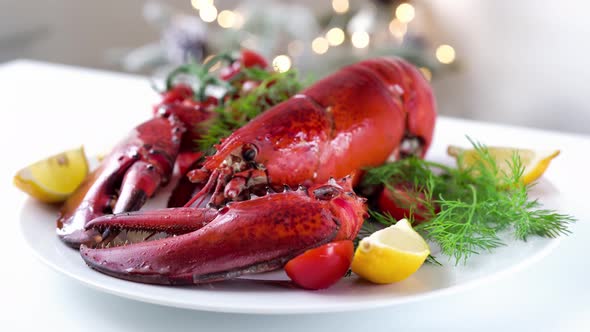 Freshly Cooked Lobster with Vegetables on a Plate