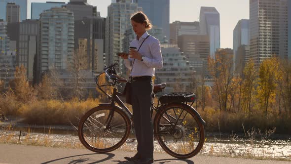 Front view of Caucasian young man using mobile phone in the city 4k