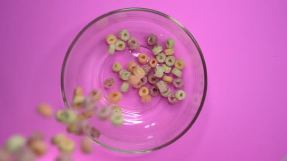 Corn Flakes Falling Into the Bowl in Slow Motion