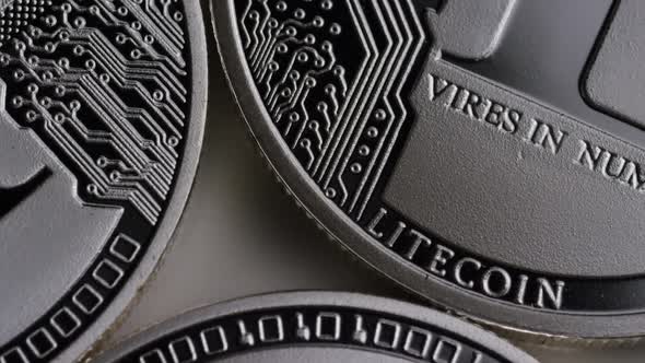 Rotating shot of Litecoin Bitcoins 