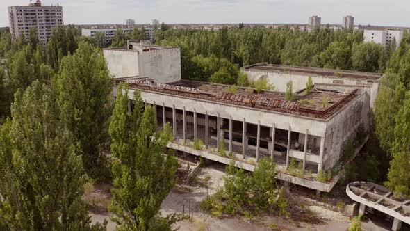 Aeiral View Palace of Culture of Abandoned Pripyat Ghost Town