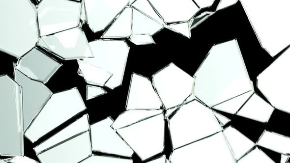 Demolished broken glass in slow motion. Alpha matte