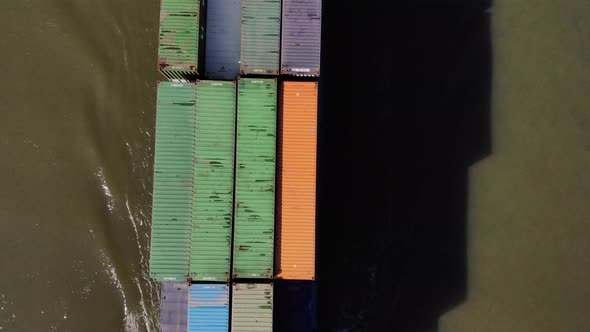 Bulk Of Intermodal Containers Shipped By Barge At Oude Maas River. - aerial