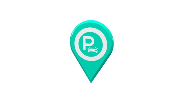 3D Cyan Map Location Pin With Parking Area Icon V8