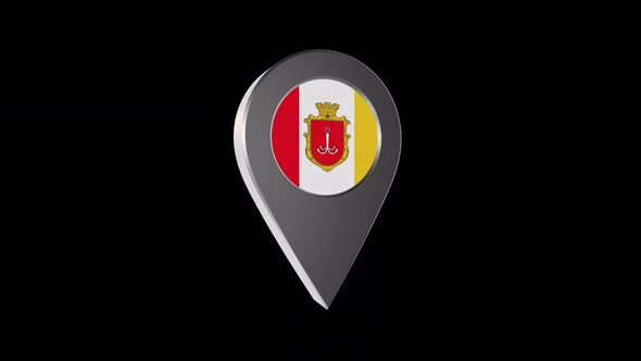 3d Animation Map Navigation Pointer With Flag Of Odessa (Ukraine) With Alpha Channel - 2K alt